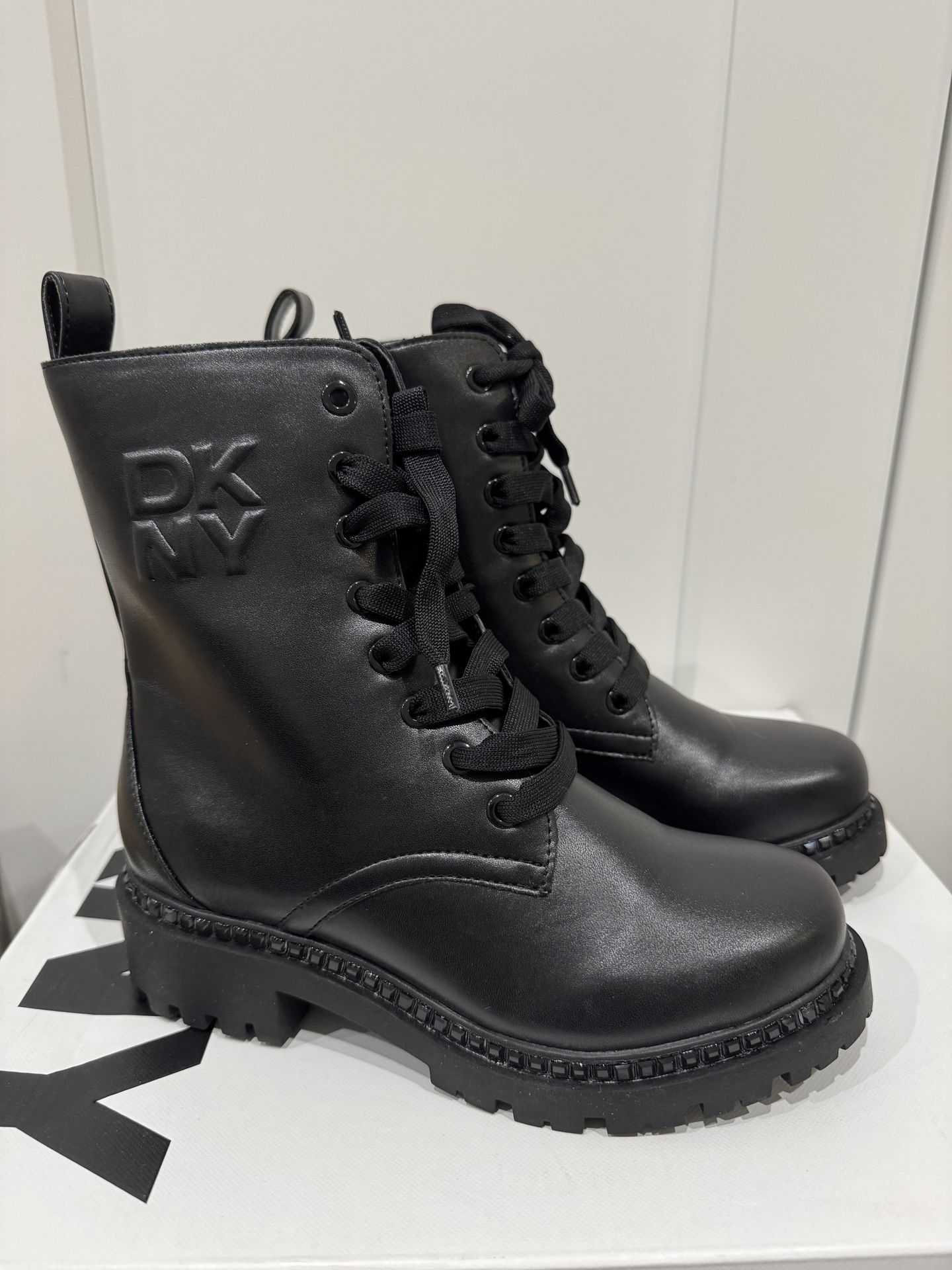 NEW - DKNY Women's Size 5.5 Rommily Black Lace-Up Combat Style Boots