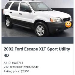 2002 Ford Escape XLT V6 3.0l 4WD