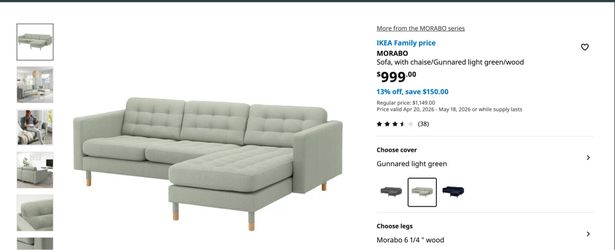 IKEA L-shaped Sofa-Light Green