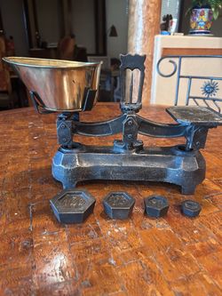 Antique Cast Iron Balance Scale with Weights