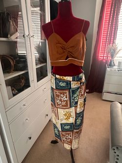 Boho Patchwork Print Midi Wrap Skirt - Multi