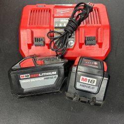 Milwaukee Rapid Charger And Two Batteries