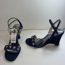 Guess Wedge Heels Sling back Dark Blue Denim  Sudded Size 7 M