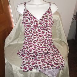 Geometric pattern dress with pink and brown and burgundy strap dress size large
