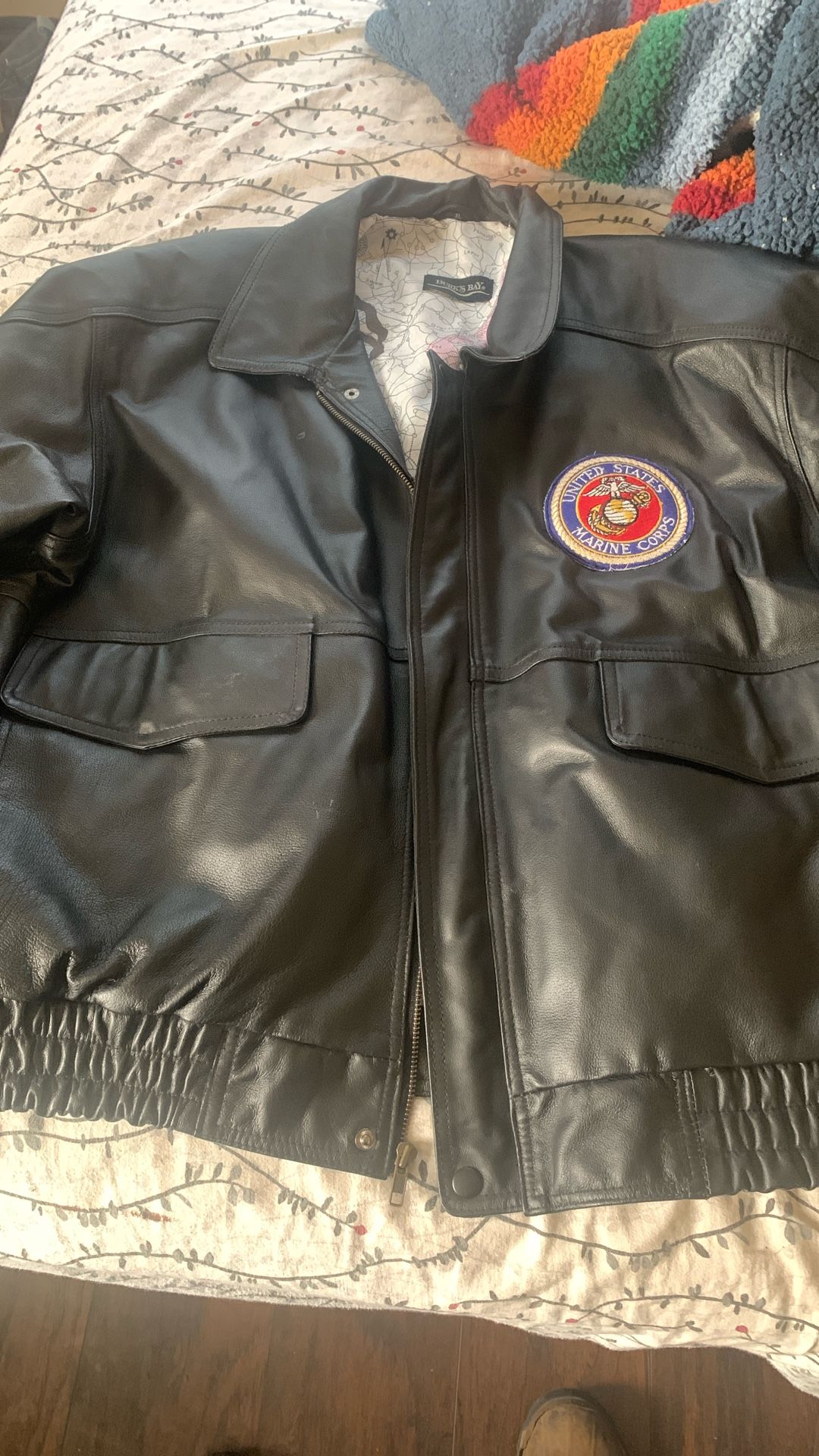 Leather Jacket American Pilot Style With Marines Emblem