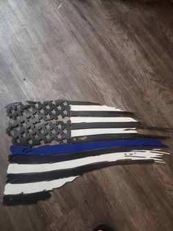 Blue thin line metal flag