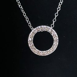 FAS Halo Pendant Sterling Silver Necklace Clear Cubic Zirconia Textured Surface