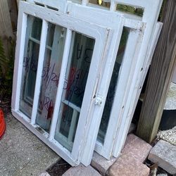 6 Antique Wood Windows 4 Thin Panes, Some Tint Residue, Well Maintained House,arts Crafts Beach Cottage Projects