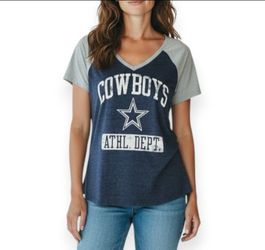 Dallas Cowboys Football Authentic Womens Navy Gray Raglan V-Neck T-Shirt Medium