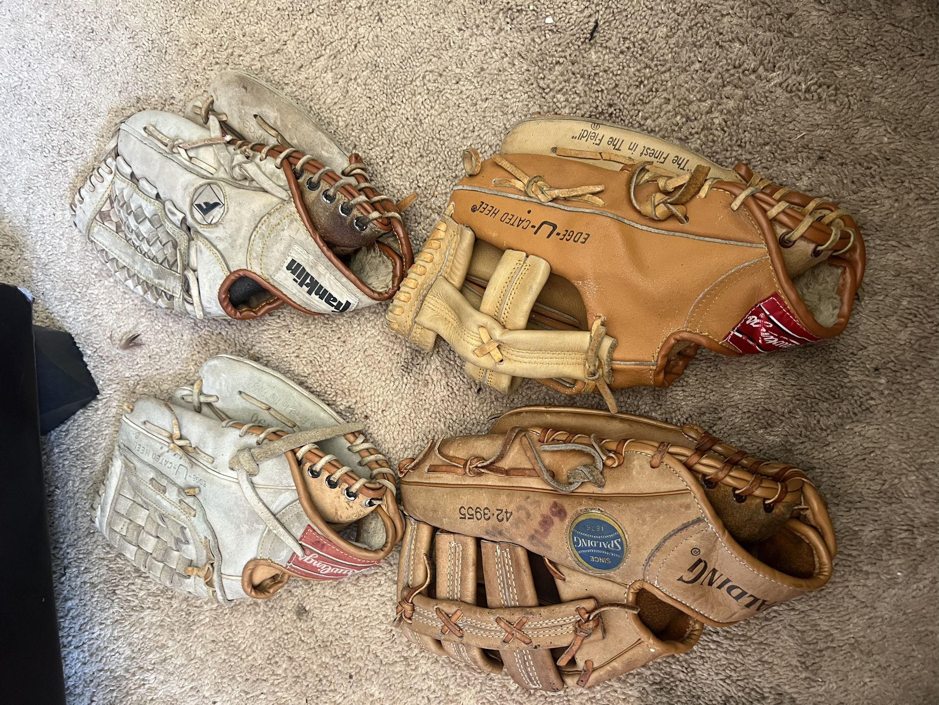 Youth Young Adult Baseball Gloves Rawlings Spalding Franklin 11” To 12” Rht Right Handed Thrower  Have Smaller And Bigger Gloves Too Lefty Or Righty