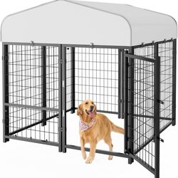 Outdoor Dog Kennel Outside with Small Door- 4x4x4.5 Large Dog Kennels with Roof for Small Dogs Breed -Run Cage Enclosure Pens Outside Yard 