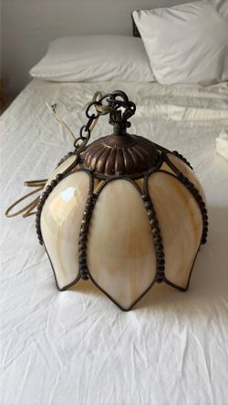 Vintage Slag Glass Pendant  Lamp