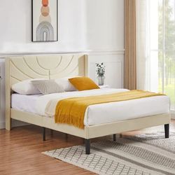 QUEEN BED FRAME PU LEATHER COLOR BEIGE 💥89.00 💥