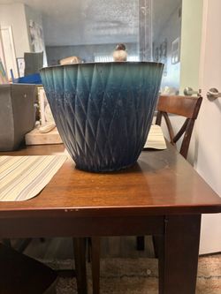 Large Blue Ombre Planter Pot with Diamond Pattern