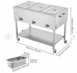 NEW IN BOX BAIN MARIE 3 PAN COMMERCIAL PROPANE GAS STEAM TABLE