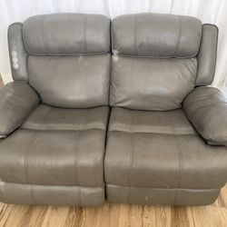 Gray Leather sofa and loveseat, reclining, USB connection, nice working set