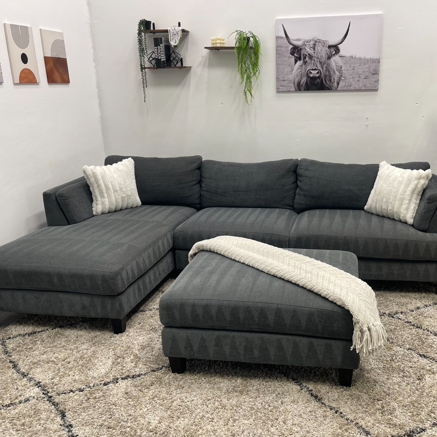 Grey Sectional Couch with ottoman - Free Delivery