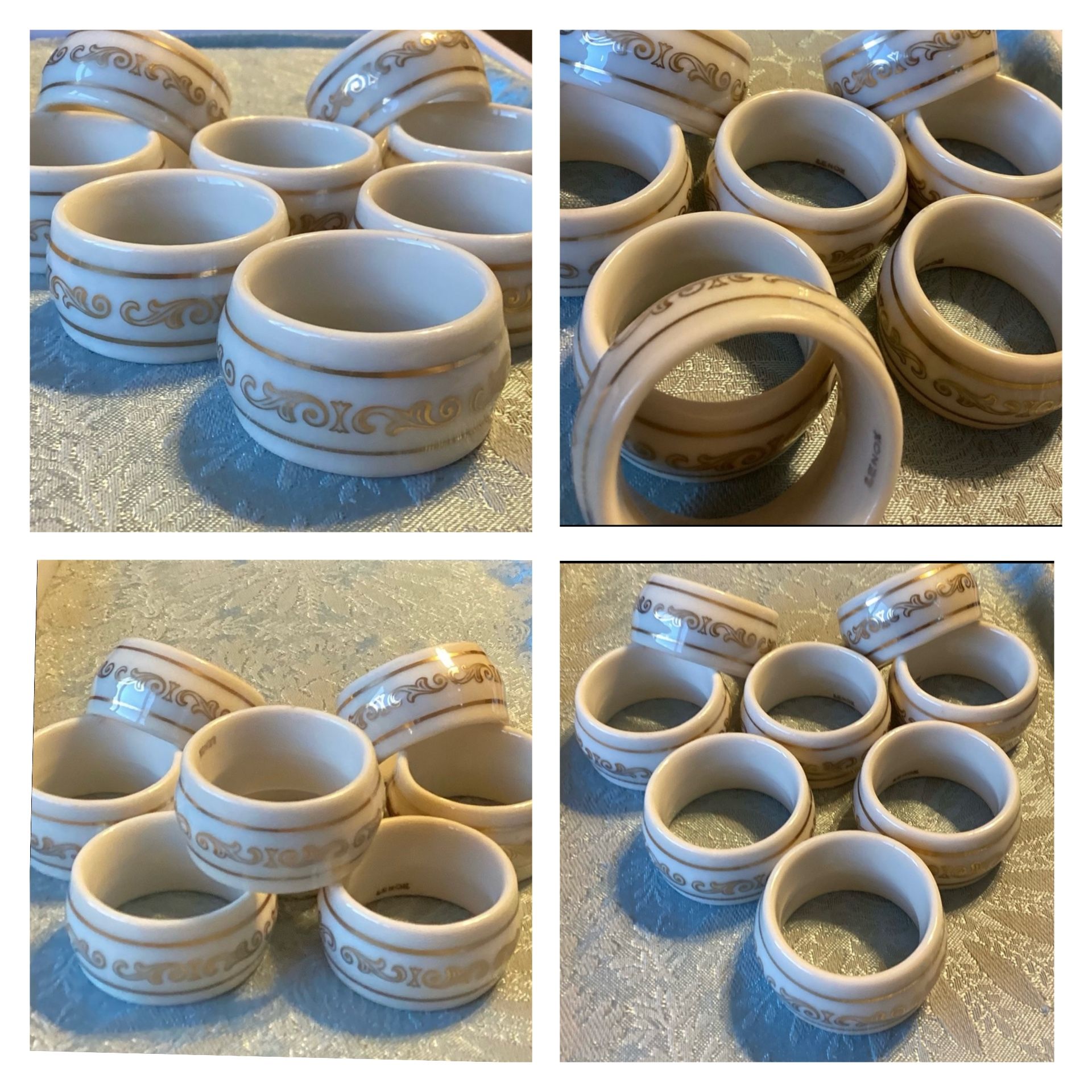 8 Lenox Filigree 24K Gold & Ivory Porcelain Napkin Rings. Perfect For Upcoming Holidays!