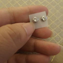 Real Silver Zircon Diamond Small Stud Earrings 