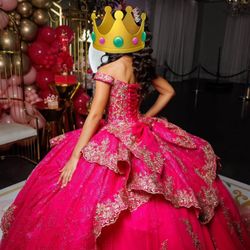 Hot Pink and gold Quinceañera or Sweet 16 Dress