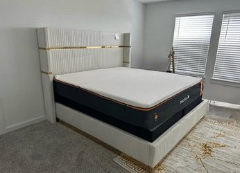 NEW Beige/Gold King &Queen Size Platform Bed Frame FINANCE 54 Down Pmt