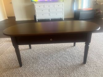 Dark Wood Oval Coffee Table with Drawer