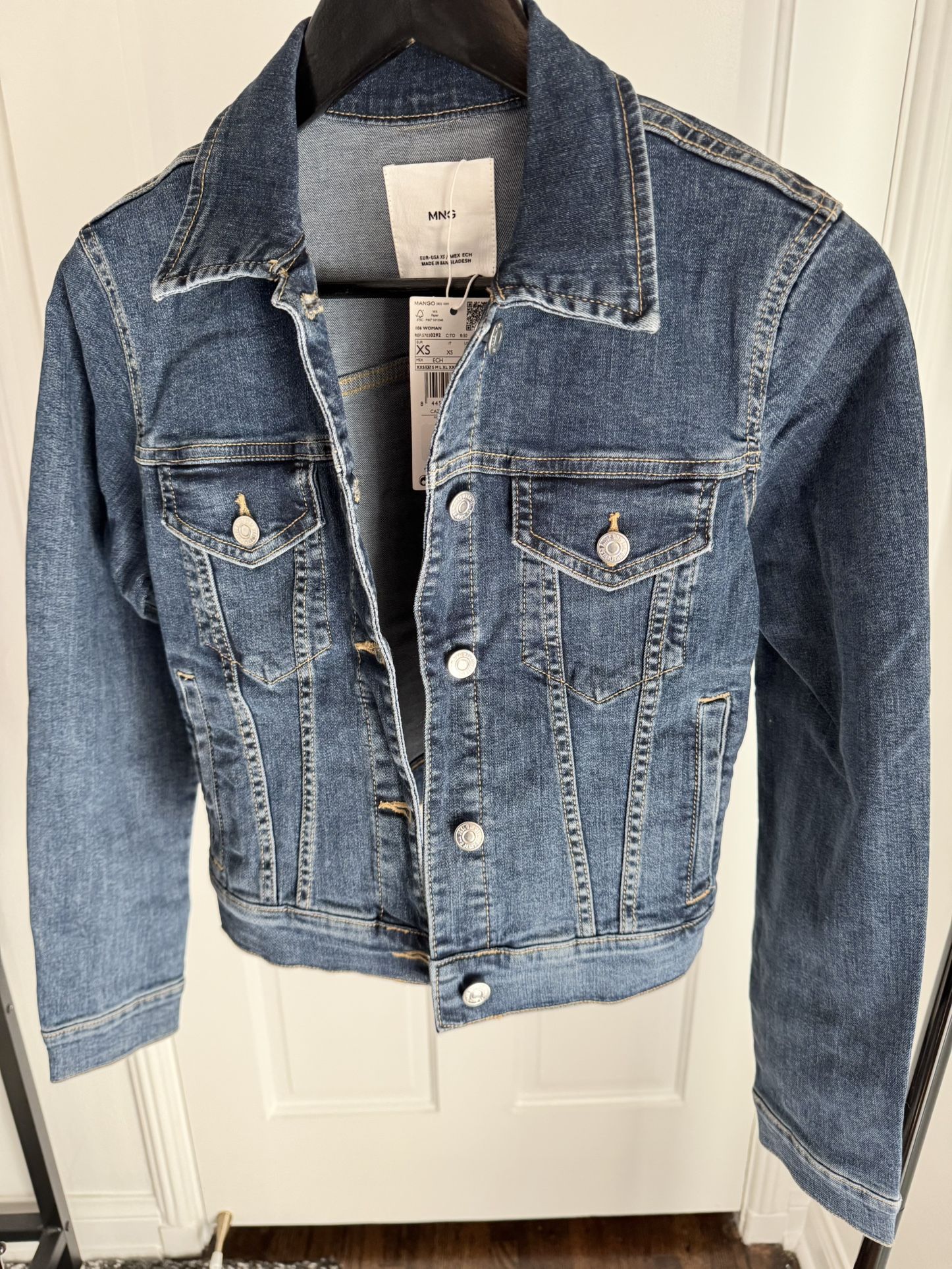 Mango - Dark Blue Pocketed Denim Jacket, XS