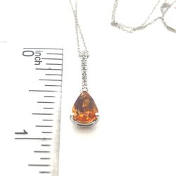 10kt White Gold Necklace And Pendant Combo 18” Pear Shape Citrine With Diamonds .10ctw 1.20grams 151935 8