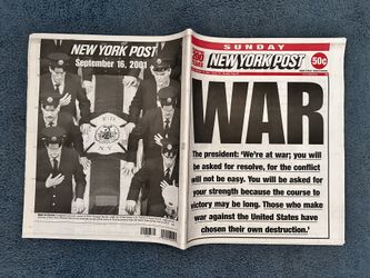 Vintage New York Post newspaper after the towers fell 9/16/01