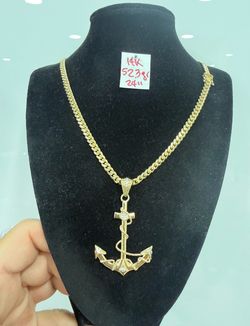 14K Solid Gold 🇨🇺 Links Chain and Pendant 52.3Gr 24 Inches Long