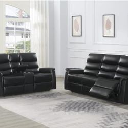 All Black Double Reclining Sofa And Love Seat Combo On Sale Now!! 