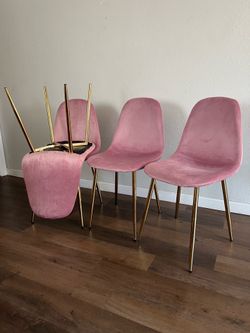 4 Pink Velvet Dining Chairs
