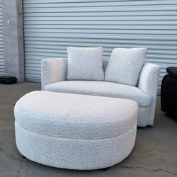 Holley Oversized Fabric Accent Chair with Storage Ottoman - Cream - 🚚 DELIVERY AVAILABLE ✅