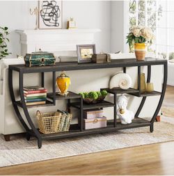 70.9" Long So fa Tabl e with Shel ves, Conso le Tab le with Storage