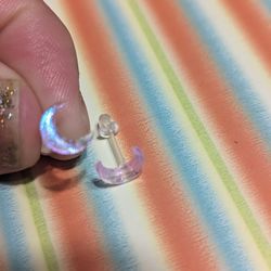 Iridescent Crescent Moon Earrings For Sensitive Skin 