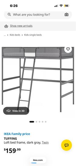 IKEA TUFFING Loft Bed Frame Twin Dark Gray