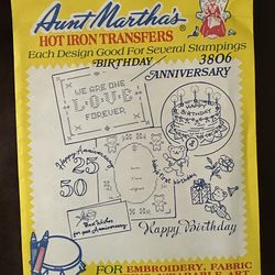 Aunt Martha’s Hot Iron Transfers #3806 Birthday / Anniversary Vintage