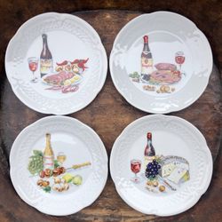 Set Of 4 Vintage Berry Haute Porcelain Canapé Appetizer Plates Louis Lourioux Limoges France