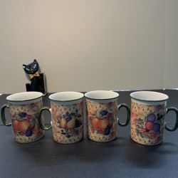 Email De Limoges Vintage 1970 To 1990 4 Still Life Cups Mugs