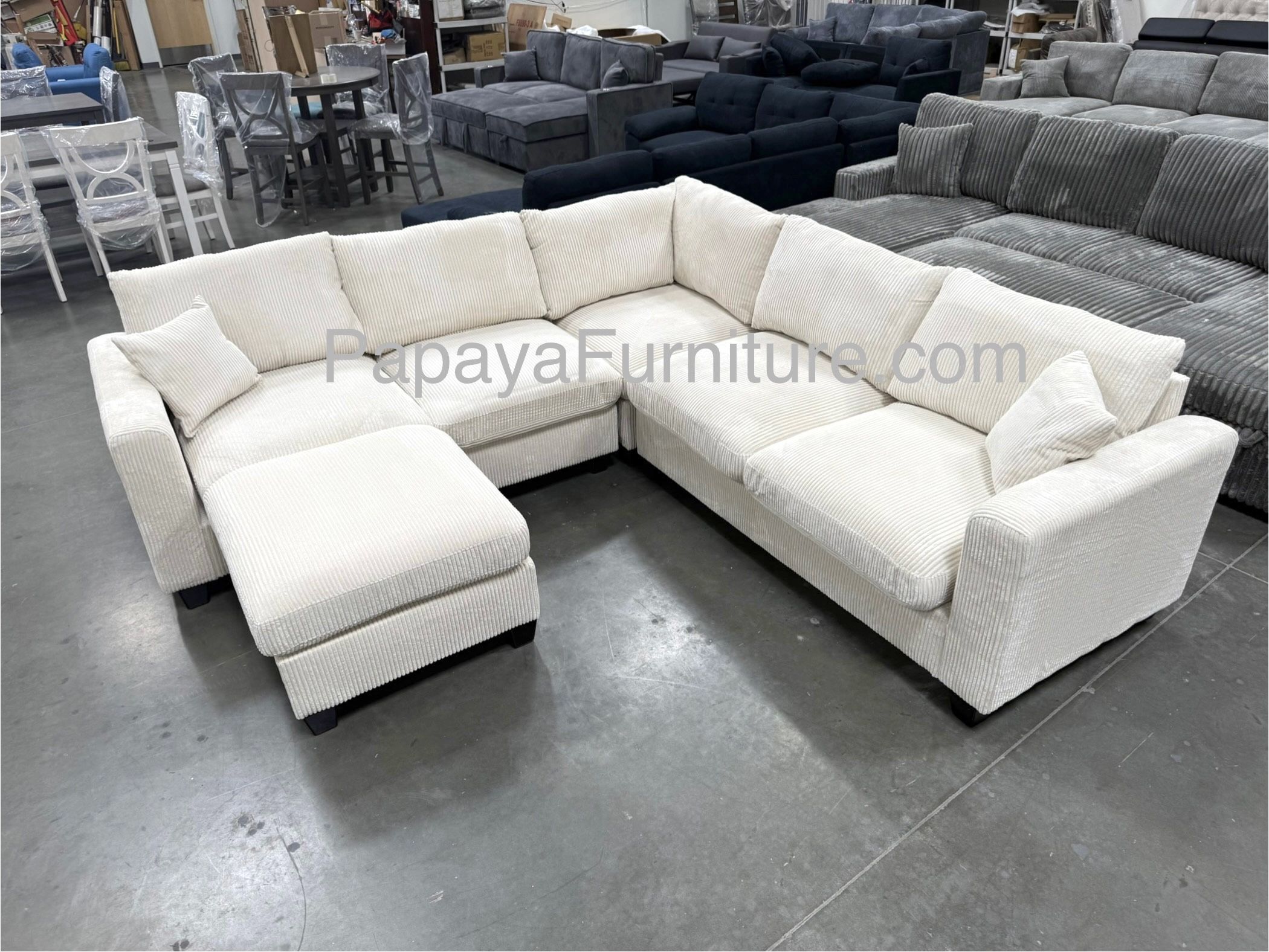 New! Ivory Sectional Sofa And Ottoman, Sectionals, Sofa, Couch, Ottoman, Beige Sectional, Corduroy Sectional, Plush Couch Sofa, Ivory White Couch,Sofa