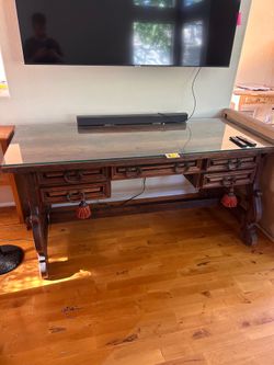 Spanish Library Table Desk w/Glass - $600