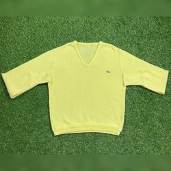 Vintage IZOD Lacoste V Neck Sweater Classic Fit Yellow Cotton Mens Large