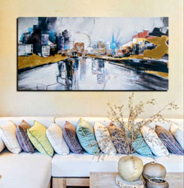 New, Abstract Skyline City Street Framed Canvas 40"x20" 
(4 available)