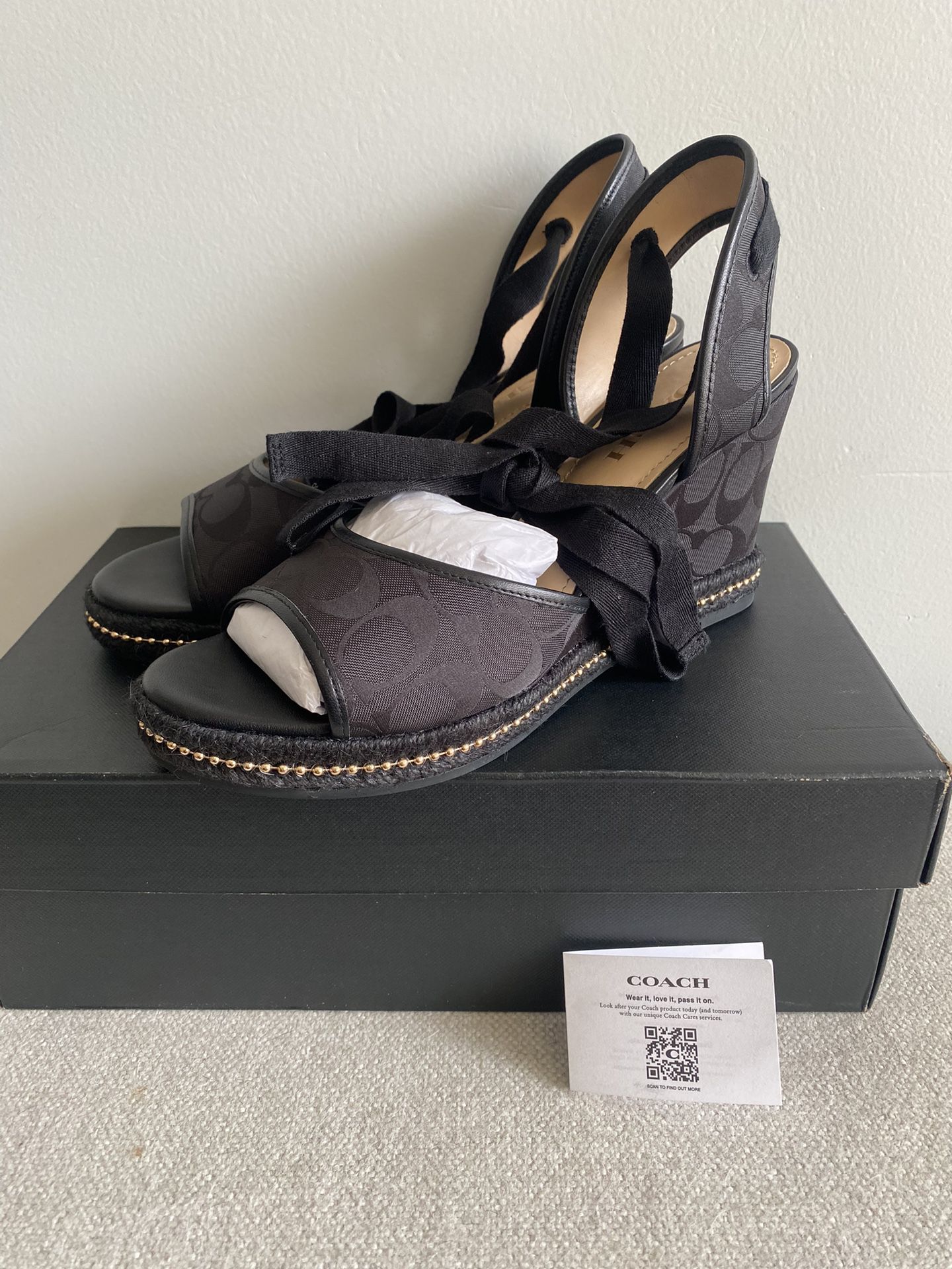 Brand New Coach Page Wedge In Recycled Signature Jacquard Size 8