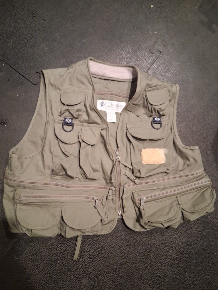 Vintage Columbia PFG Fishing Vest Mens XL Full Zip Airline Travel Pockets