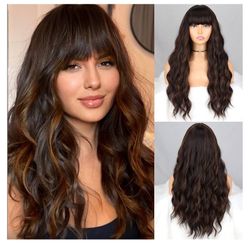 MERISIHAIR Long Highlight Dark Brown Wig