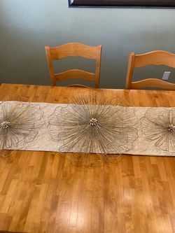 3 large gold metal 3d flower wall art hangings. Rustic/ cottage/ farmhouse/ Bo Ho / modern.