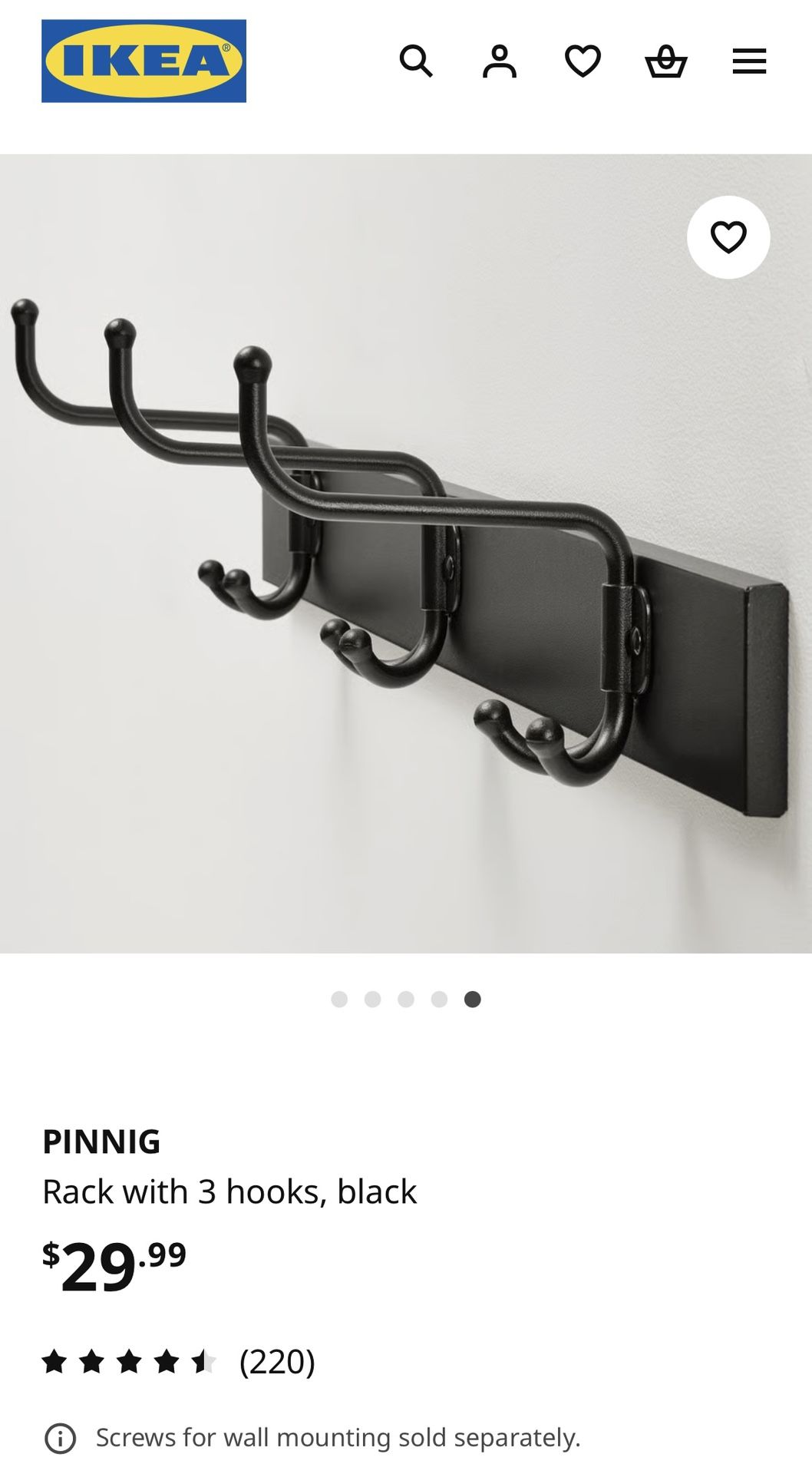 New! IKEA Pinnig 31” L Metal Wall Rack