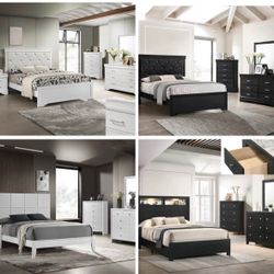 4- Pc Bedroom set Dresser,Mirror  Nightstand (1) Queen size bed frame  Not including Mattress and Box Sp