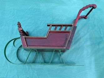 Wooden Burgundy Christmas Sled With Green Runner